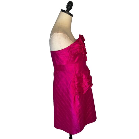 Anthropologie 10 Stretch SILK Sculptural Dress Fit & Flare Strapless Hot Pink - Picture 4 of 12